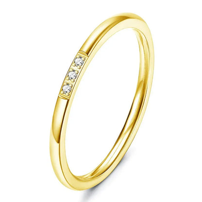 2025 New Trendy Stainless Steel Plated Paved Tiny Zircon Stackable Ring Golden Color Thin Ring Jewelry