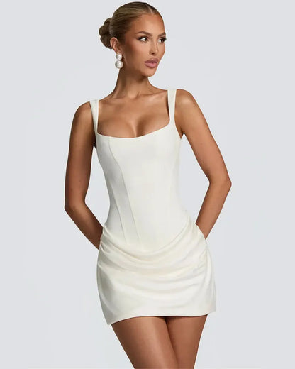 GACVGA Backless Ruched Sexy Bodycon Mini Dress for Women Elegant Bandage Square Collar Sleeveless High Waist Club Party Dress