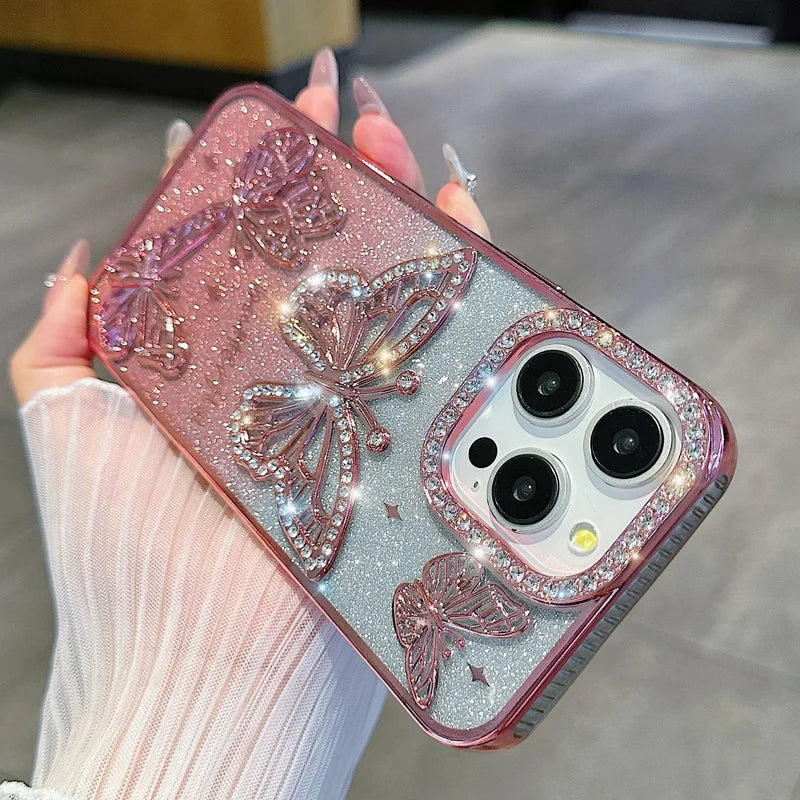 Butterfly Glitter Phone Cases For IPhone 17 16 Pro Max 15 14 13 12 11 Rhinestone Back Cover