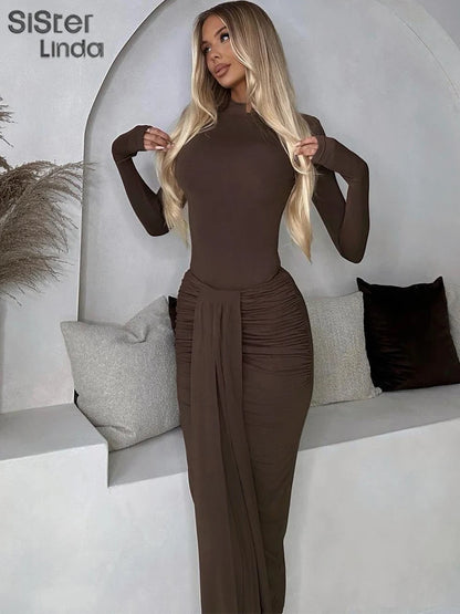 Sisterlinda Autumn Release Junior Ankle-Length Milk Silk Sexy High Street Skirt Suit K24S57421Girl Solid Slim Fashion Skirt Suit