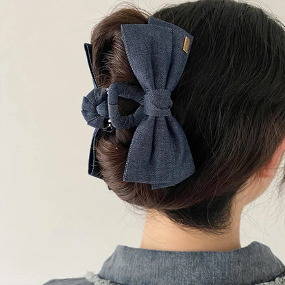1PC Denim Fabric Hair Clip Bow Clip, Women's Elegance Back of the Head Updo Grip Clip Elegant Shark Clip Hairpin Headpiece