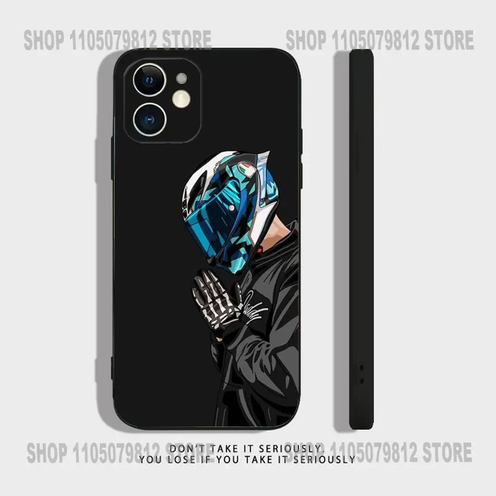 Motorcycle Rider Phone Case For iPhone 17 16,15,14,13,12,11,Pro,XS,Max,XR,Plus,Mini Soft Silicone Black Shockproof