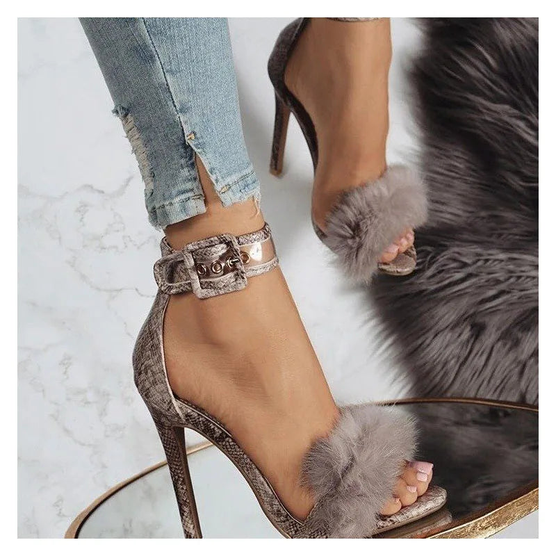 Summer New Fashion Plush One Strap High Heel Sandals Hollow Out Sexy Women Heels Women's Wedding Sexy Shoes