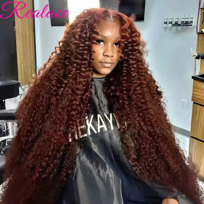 13X4 Chocolate Brown Curly Lace Front Wigs Colored 100% Human Hair Wigs Pre Plucked Deep Wave 13X6 Hd Lace Frontal Brazilian Wig