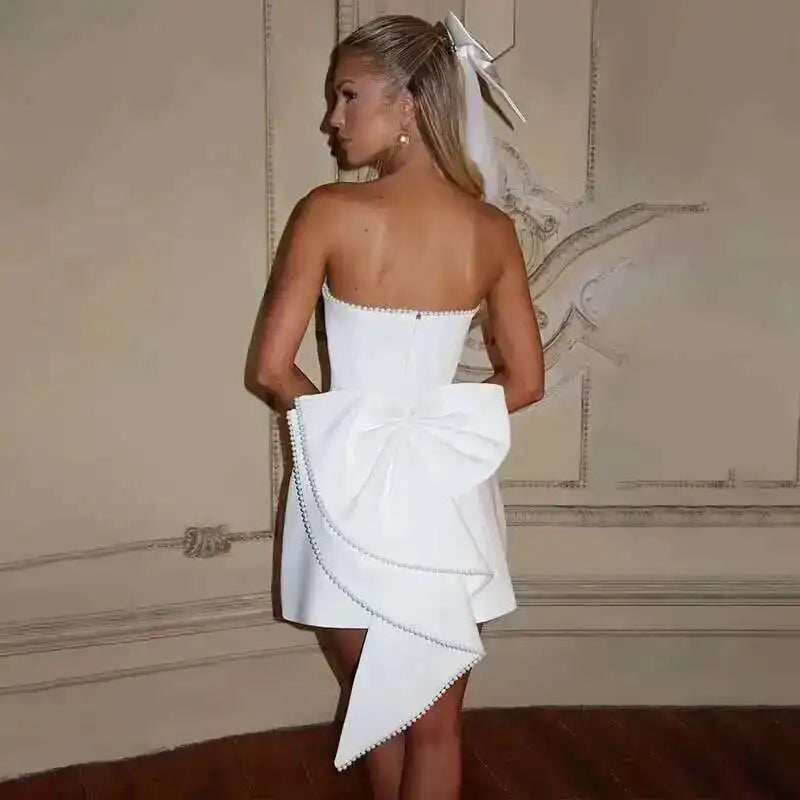 Townlike Bow Pearl Backless Sexy Party Dress Women Mini 2024 Summer Dress Elegant Waist Wrap A-line Dresses Vestidos