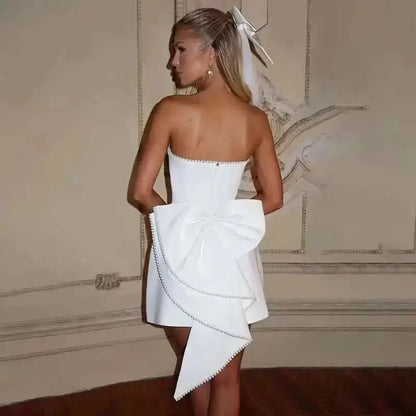 Townlike Bow Pearl Backless Sexy Party Dress Women Mini 2024 Summer Dress Elegant Waist Wrap A-line Dresses Vestidos