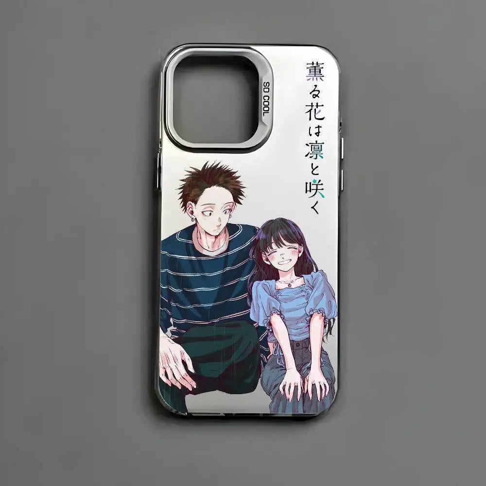 Cartoon Fragrant Flower Blooms Phone Case For IPhone 16 15 14 13 12 11 Pro Max Black Matte Multicolor Laser Aurora Funda