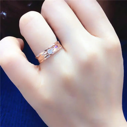 585 Purple Gold 14K Rose Gold Inlaid Gemstone Crystal Rings For Women Fashion Neutral wind Charm Couple Party Jewelry Gift
