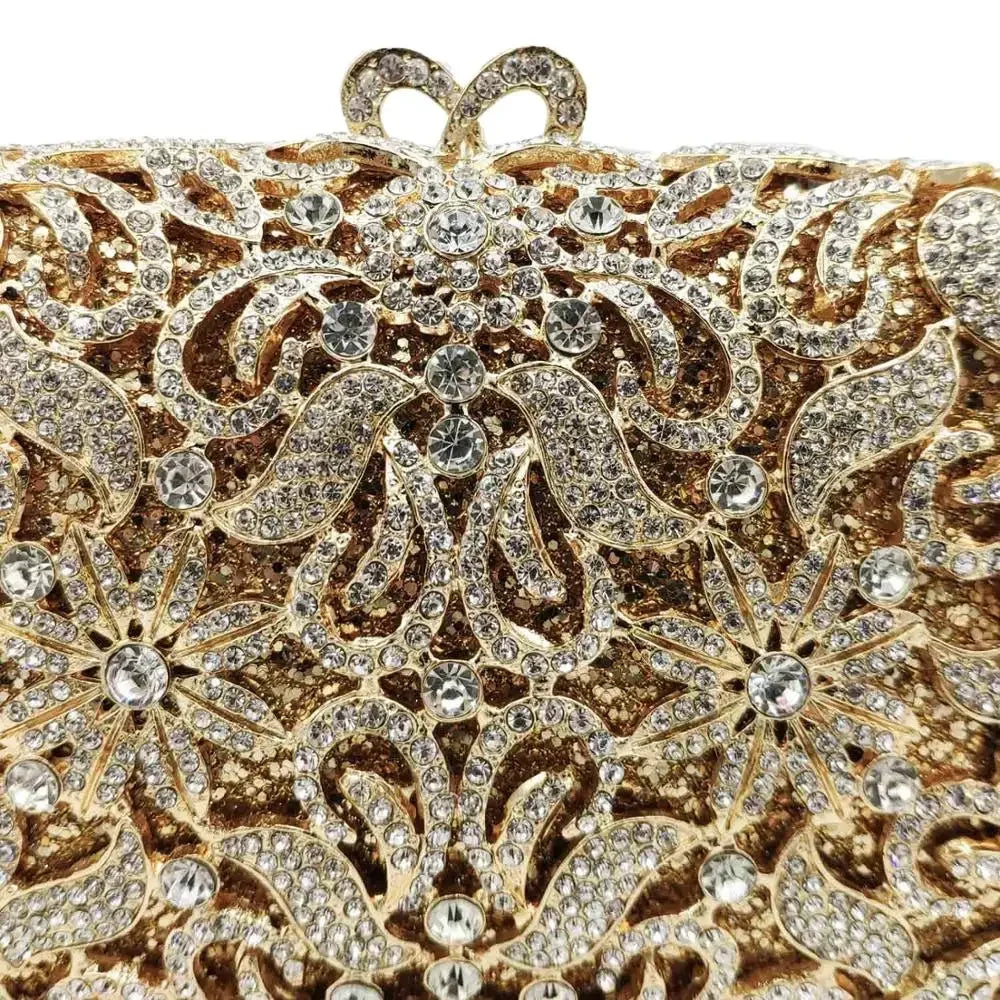 Boutique De FGG Handmade Flower Evening Bags and Clutches, Gold Rhinestone Clutch Purses and Handbags, Wedding Bridal CLutch Bag.