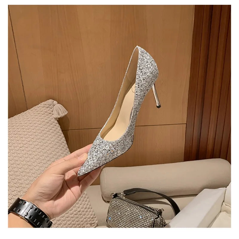 New Fashion Women's High Heels Sequins Glitter Luxury Designer Pumps Plus Size Wedding Bridal Gold Shoes Zapatos Mujer