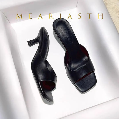 2025 Fashion Round Toe Ladies Low Heel Slippers Shoes Sandals Spring Summer Female open toe Women Heeled Slides Slippers Pumps