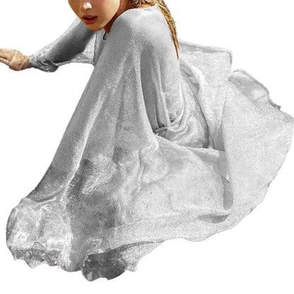 Breathable  Stylish Shine Mesh Sexy Bikini Cover Up Women Swimwear Coat Loose   for Beach