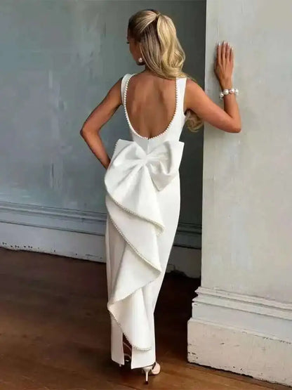 Townlike Bow Pearl Backless Sexy Party Dress Women Mini 2024 Summer Dress Elegant Waist Wrap A-line Dresses Vestidos