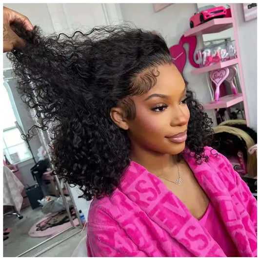 Curly Bob Human Hair Lace Frontal Wig 4C Kinky Curly Edges Wigs 13x4 Transparent Lace Front Wigs For Black Women 4x4 Short Wigs