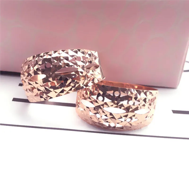 585 purple gold 14K rose gold new vintage hollow wide version wedding rings for couples fancy luxury jewelry for girlfriend