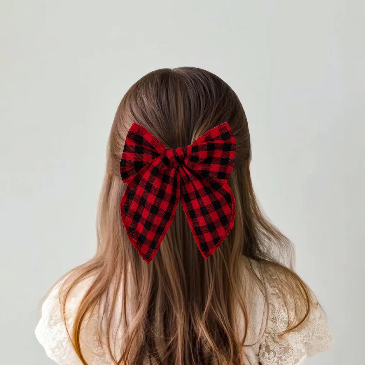 Girls Christmas Style Grid Bow Hair Clip Children's Ponytail Hairpin Festivel Party Headpiece Hair Accessories Wholesale Gift