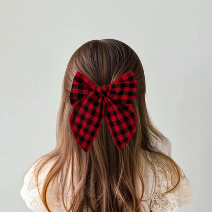 Girls Christmas Style Grid Bow Hair Clip Children's Ponytail Hairpin Festivel Party Headpiece Hair Accessories Wholesale Gift