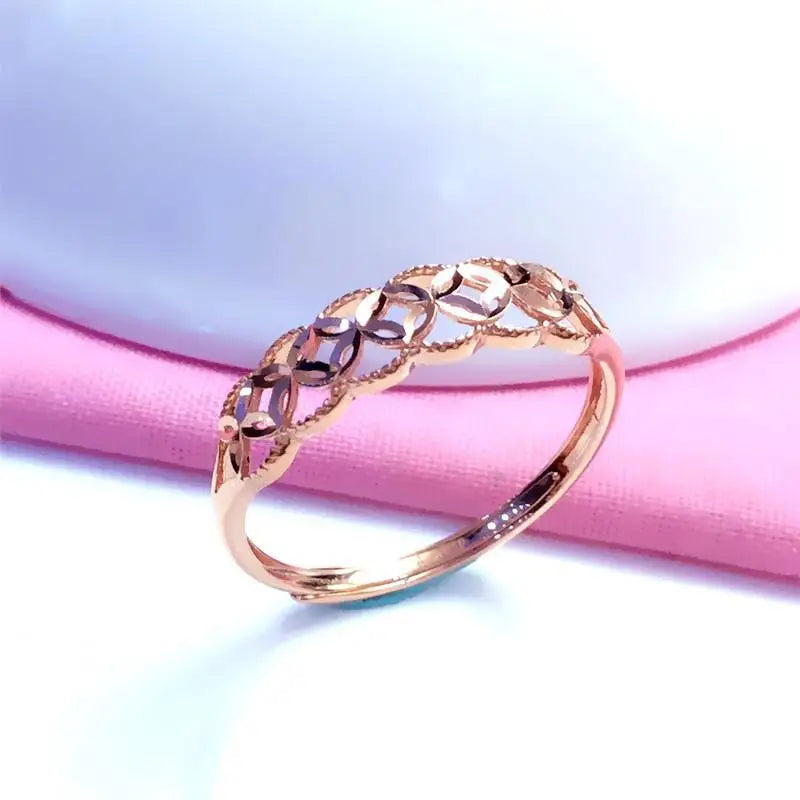 585 purple gold 14K rose gold geometric shape shiny rings for women three-dimensional craftsmanship elegant light luxury jewelry