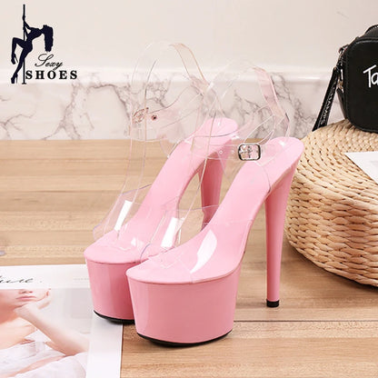 2021 Summer Platform Sandals Women Sexy PVC Transparent Slim Ultra High Heels 17CM Shoes Women Sandale Female Pole Dancing Shoes