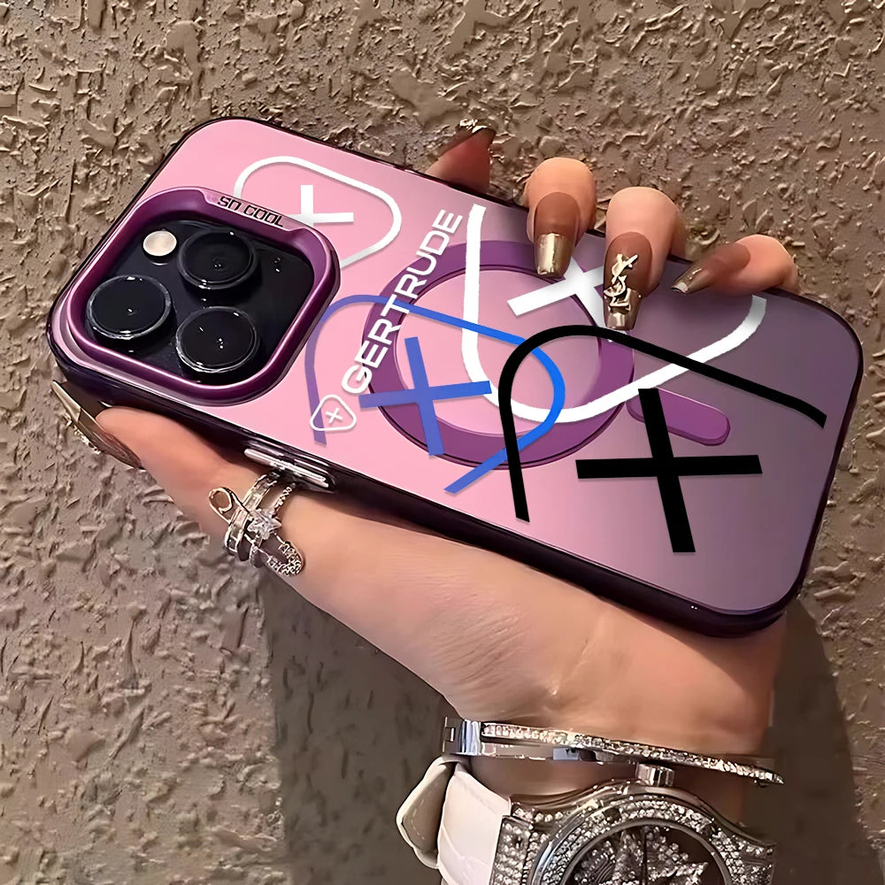 Fashion Lovely Design Magsafe Magnetic Case for G-Gertrudes iPhone 11 12 13 14 15 16 Pro Max Plus Silver Plated Anti Fall Cover