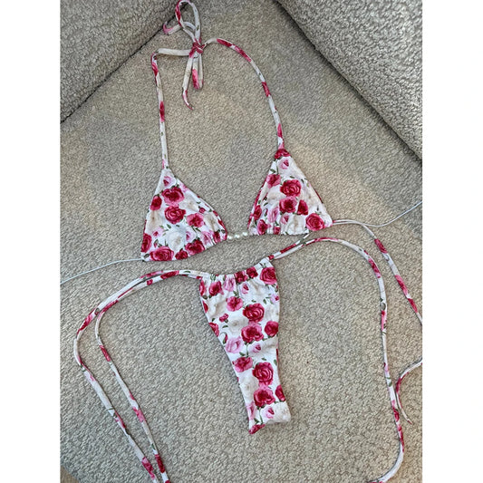 Micro Bikini 2025 Swimwear Women Swimsuit Sexy luxury Brazilian Bikini Set Halter Print Biquini Push Up Pearl Beachwear Female