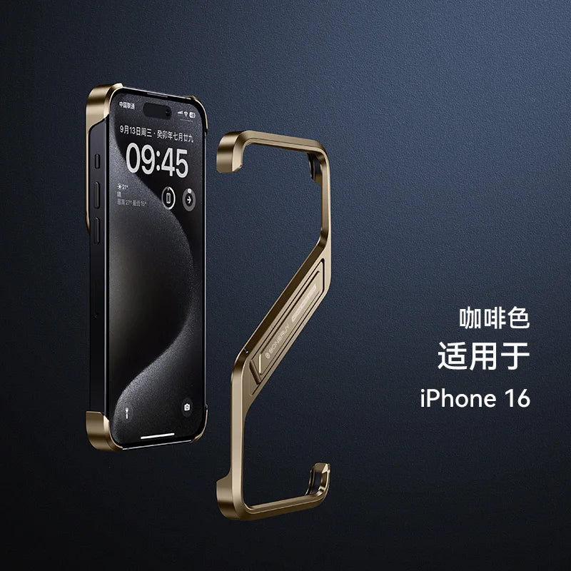 For Iphone 14 15 16 Pro Max Metal Invisible Holder Phone Case S Type Aluminum Rimless Phone Cover Heat Dissipation Stand Shell