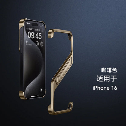 For Iphone 14 15 16 Pro Max Metal Invisible Holder Phone Case S Type Aluminum Rimless Phone Cover Heat Dissipation Stand Shell