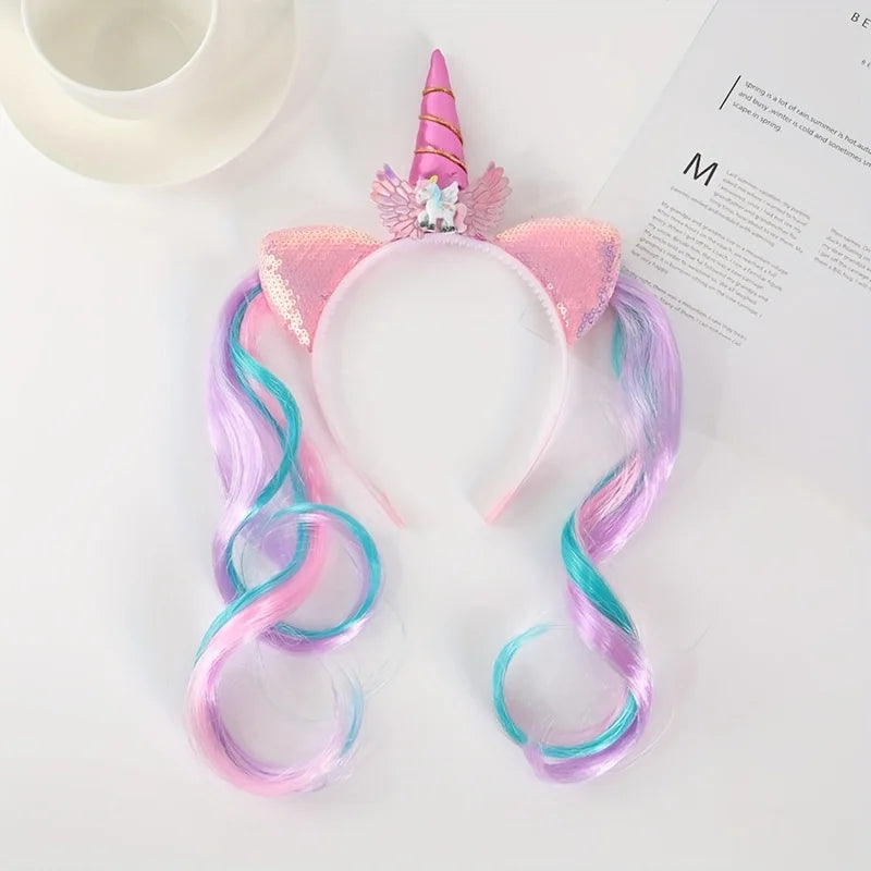 1 piece of new unicorn headband, wig and hair accessory, cute cartoon headband