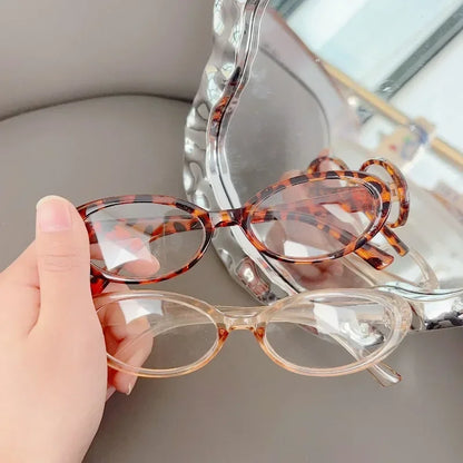 Small Oval Leopard Print Eyeglasses Women Vintage Cat Eye Clear Lens Anti Blue Light Glasses Transparence Frame Glasses Unisex