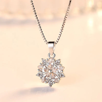 Fashion Jewelry New Lady's 925 Sterling Silver Crystal Flower Pendant Necklace FQL23256WH