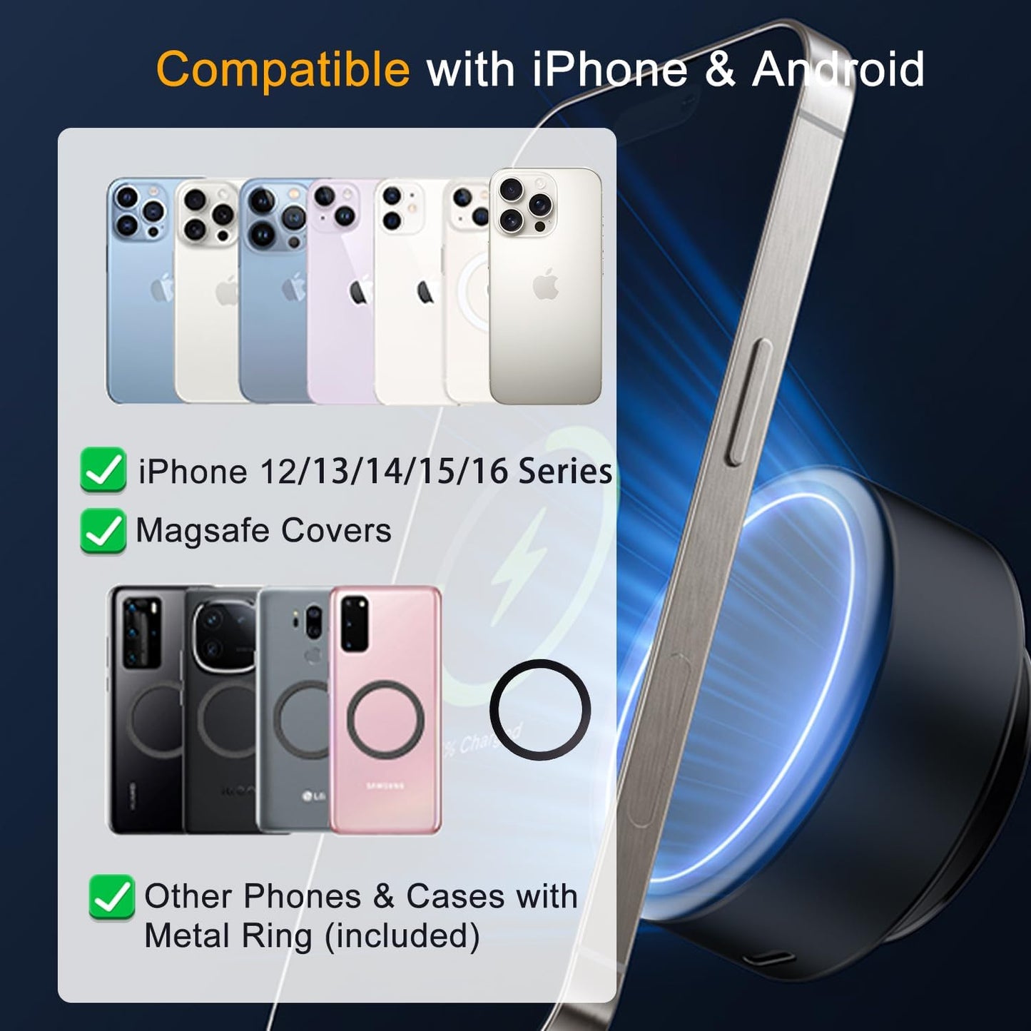 15W Car Electric Suction Cup Magnetic Wireless Charger Phone Holder, Air Vacuum Suction Phone Mount for Mirror and Gym, Compatible with Iphone 12/13/14/15/16 Series, Black