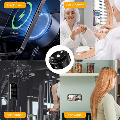 15W Car Electric Suction Cup Magnetic Wireless Charger Phone Holder, Air Vacuum Suction Phone Mount for Mirror and Gym, Compatible with Iphone 12/13/14/15/16 Series, Black
